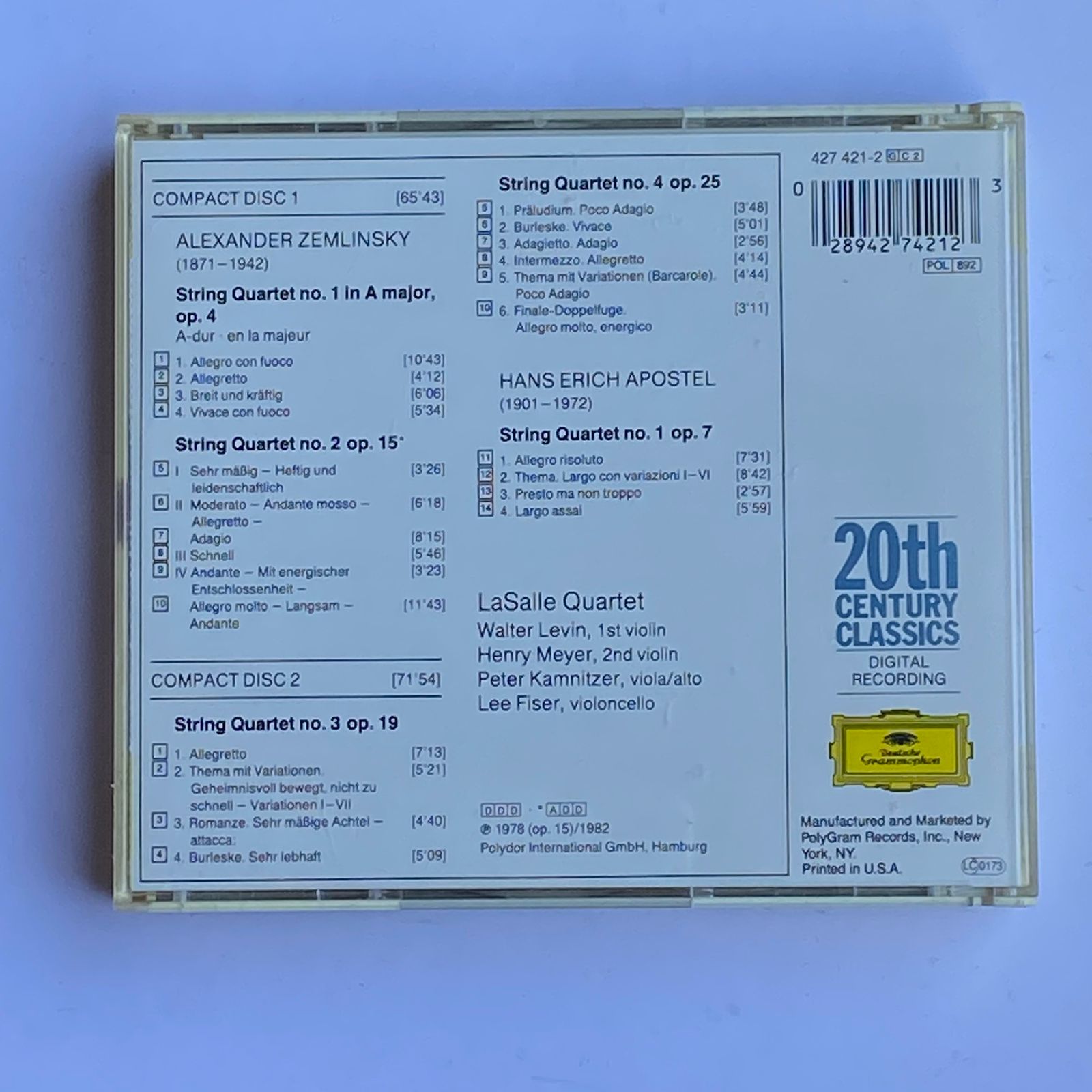CD Duplo Zemlinsky - The String Quartets com Lasalle Quartet - Importado - Imagem 2