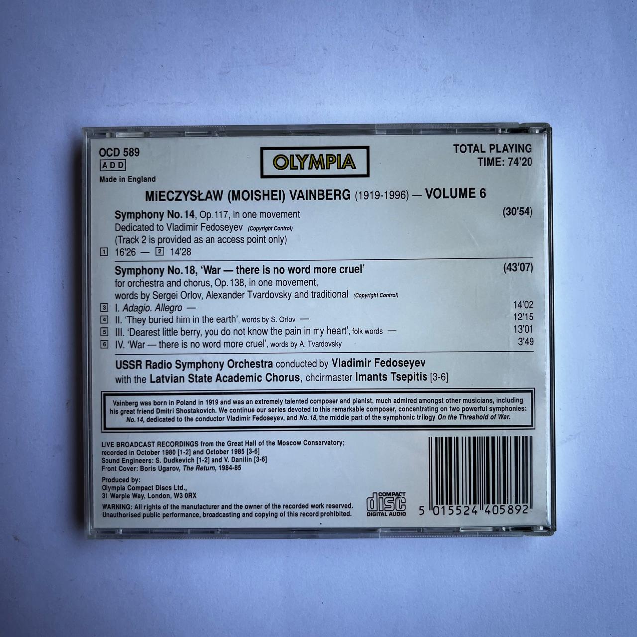 CD Vainberg - Symphonies N° 14 & 18 - REG: Vladmir Fedoseyev - Importado - Imagem 2