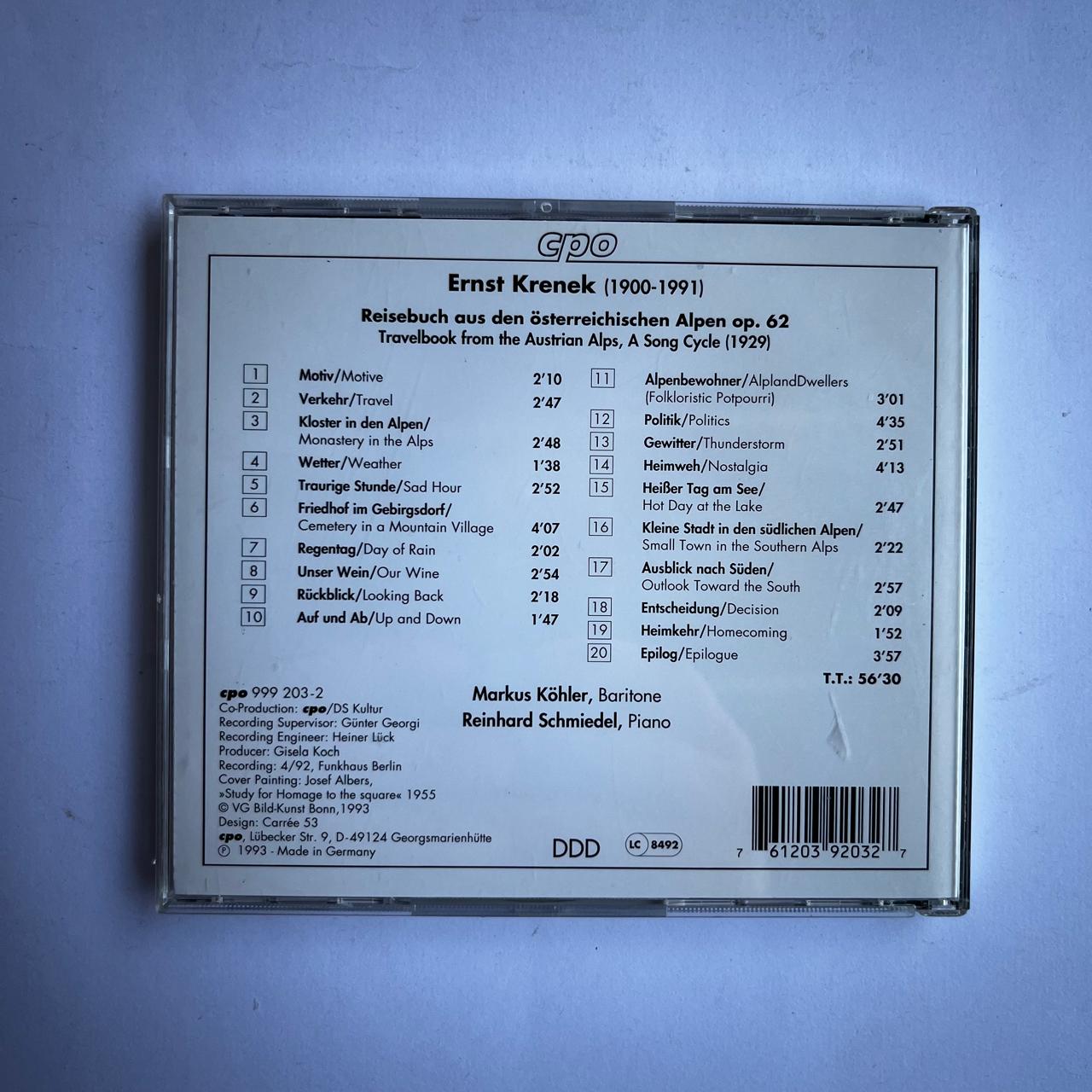 CD Ernst Krenek - Reisebuch Aus Den Österreichischen Alpen - Kohler / Schmiedel - Importado - Imagem 2