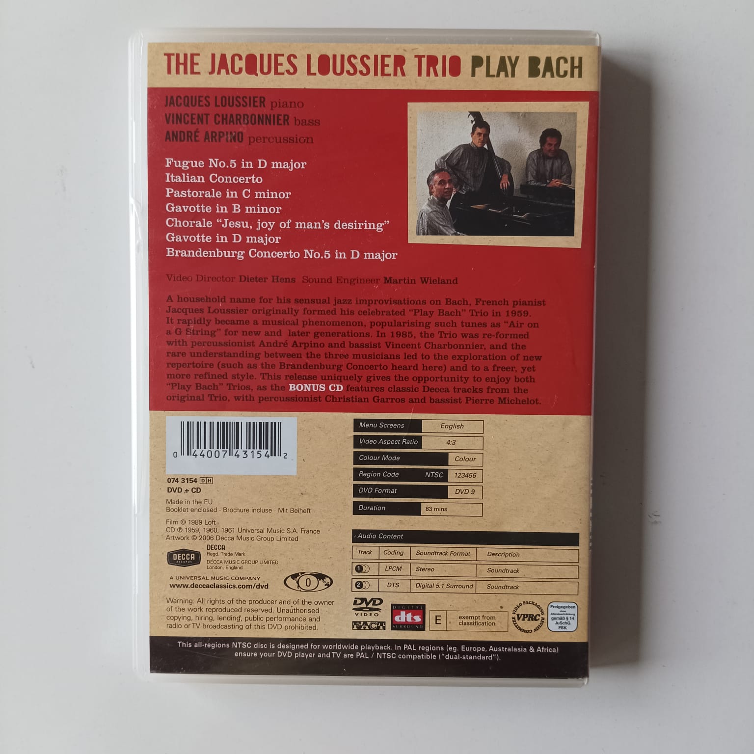 DVD Bach - The Jacques Loussier Trio Plays Bach - DVD+CD Importado - Imagem 2