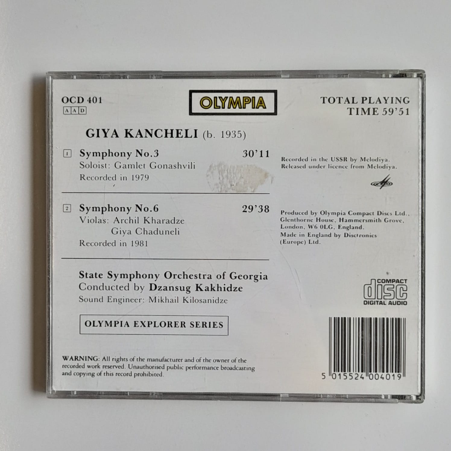 CD Giya Kancheli – Symphonies No. 3 & No. 6 - Reg: Dzansug Kakhidze -Importado - Imagem 2