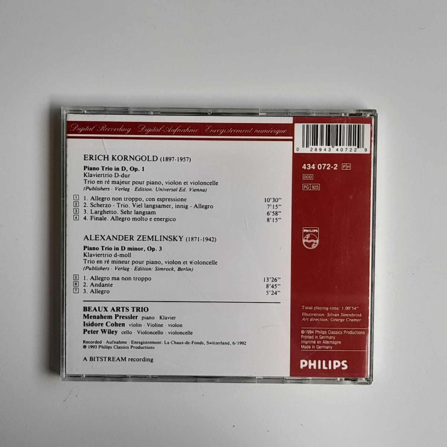 CD Korngold & Zemlinsky – Piano Trios - Reg: Beaux Arts Trio - Importado - Imagem 2