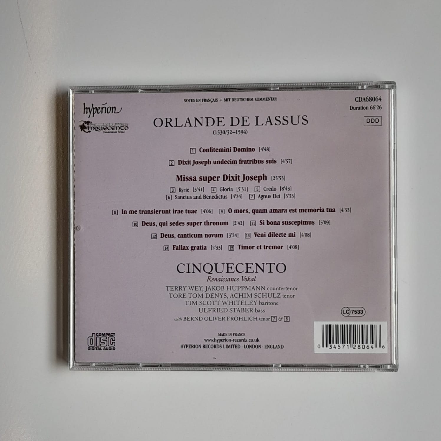 CD Lassus – Missa Super Dixit Joseph & Motets - Reg: Cinquecento - Importado - Imagem 2
