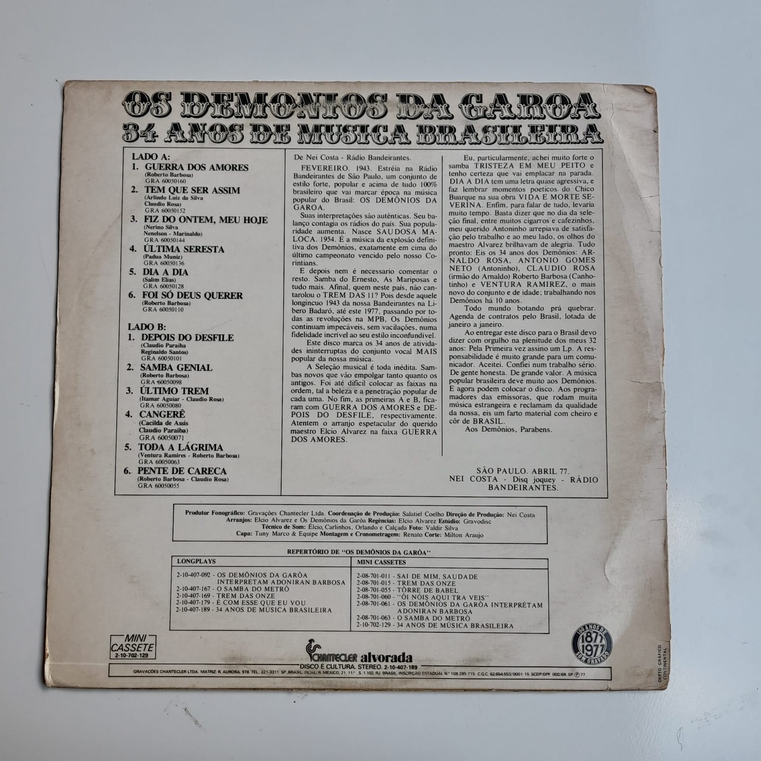 LP Os Demônios Da Garoa – 34 Anos De Música Brasileira - Imagem 2