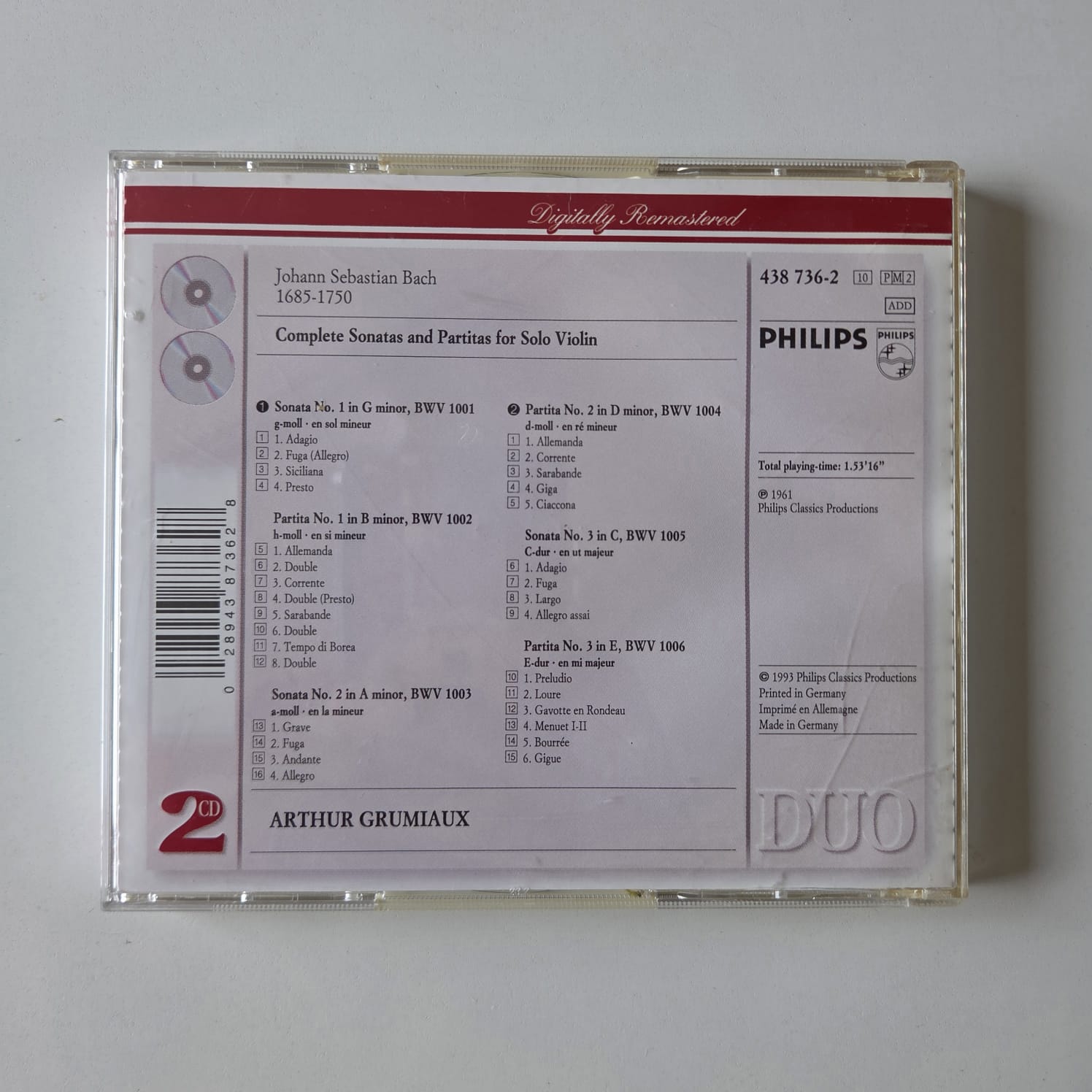 CD Bach - Complete Sonatas and Partitas for Solo Violin - Arthur Grumiaux - Importado Duplo - Imagem 2