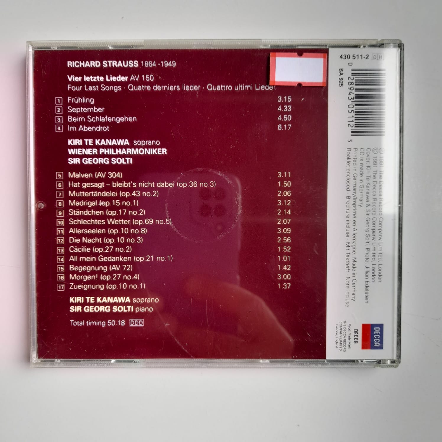 CD Strauss - Vier Letzte Lieder - Kiri Te Kanawa - Sir Georg Solti - Importado - Imagem 2