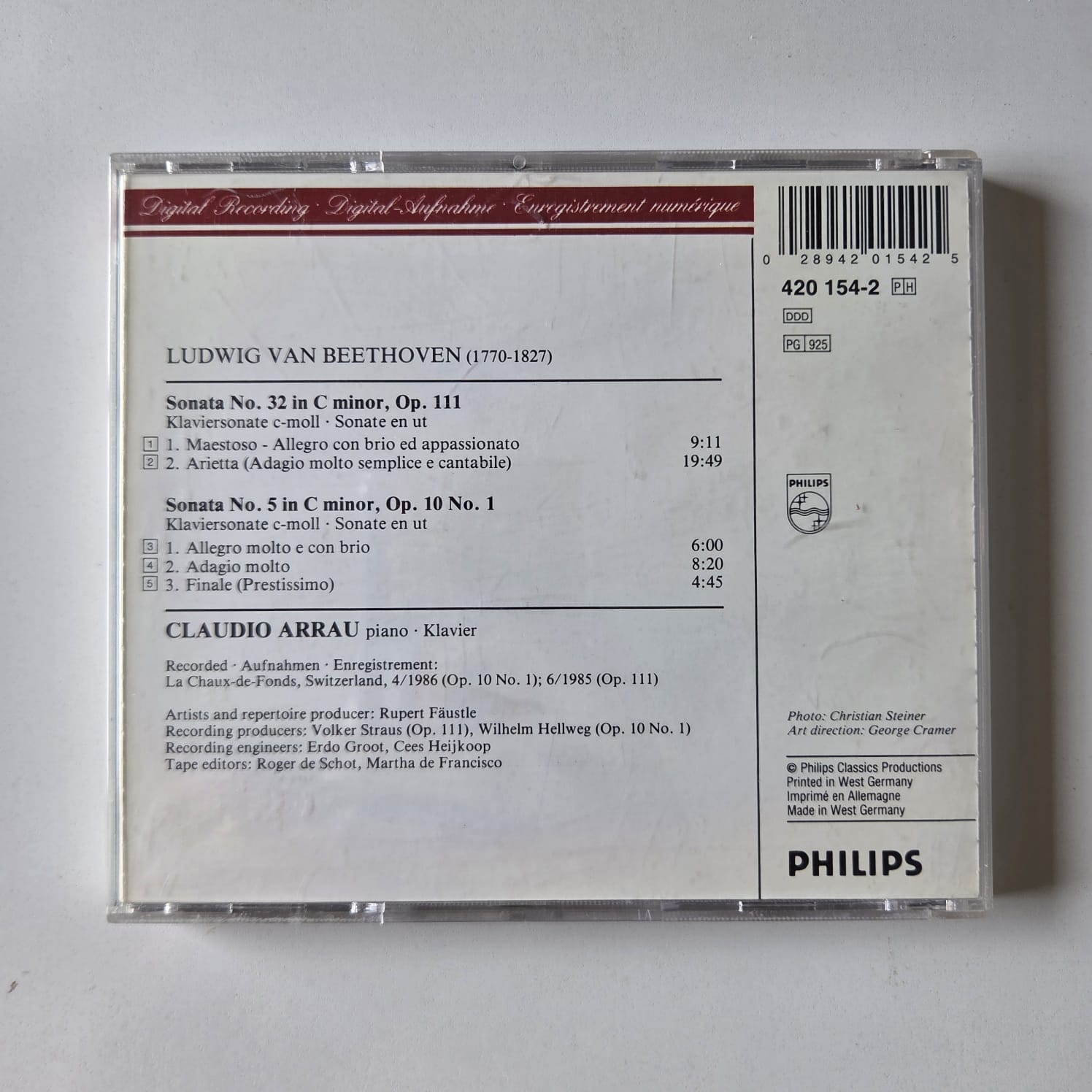 CD Beethoven - Piano Sonatas OP. 111 & OP. 10 NO. 1 - Claudio Arrau - Importado - Imagem 2