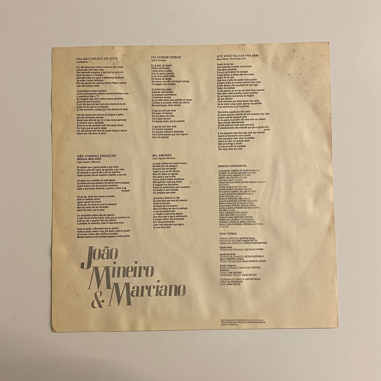 LP João Mineiro & Marciano – Pra Não Pensar Em Você - Imagem 5