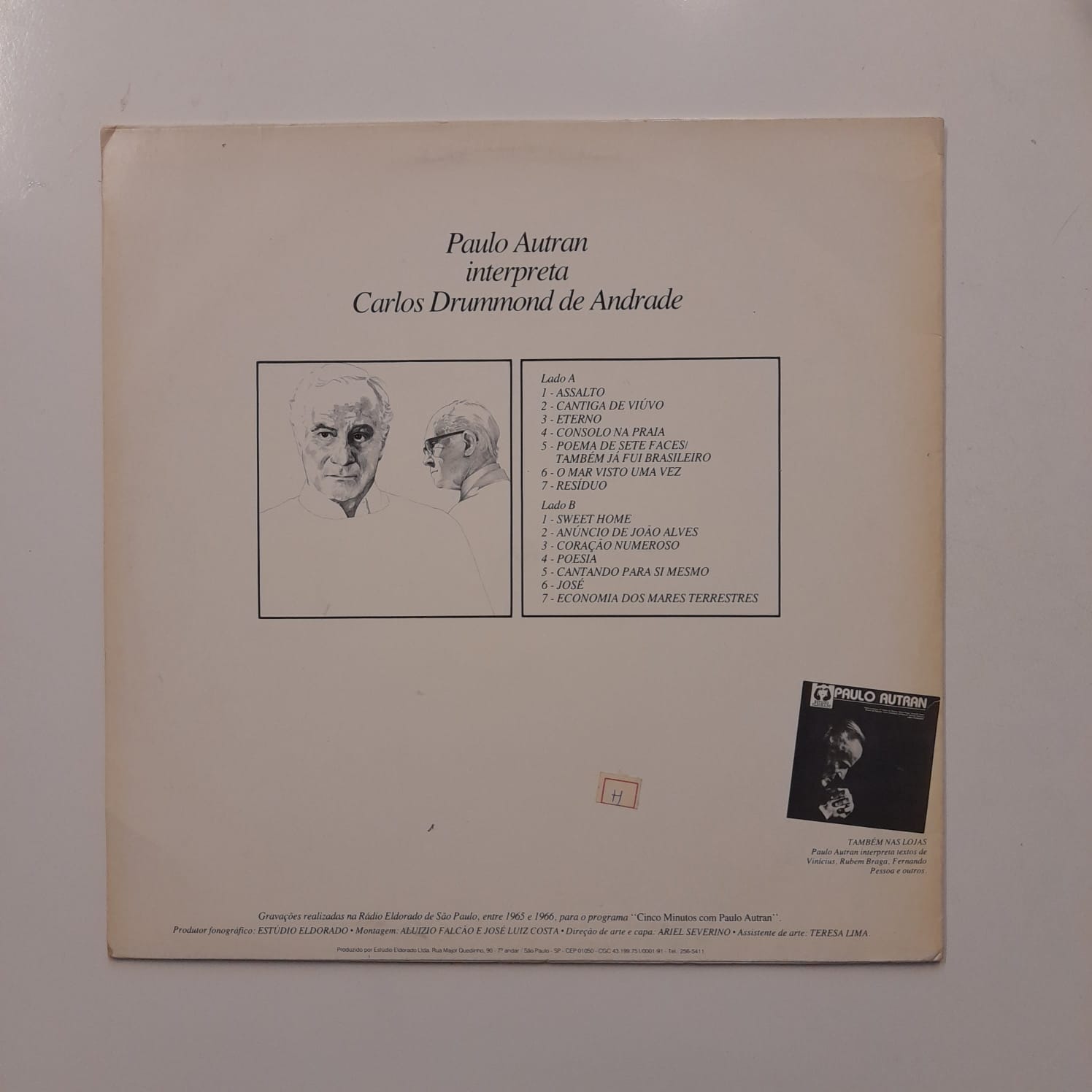 LP Paulo Autran – Paulo Autran Interpreta Carlos Drummond De Andrade: Poemas E Crônicas - Imagem 2