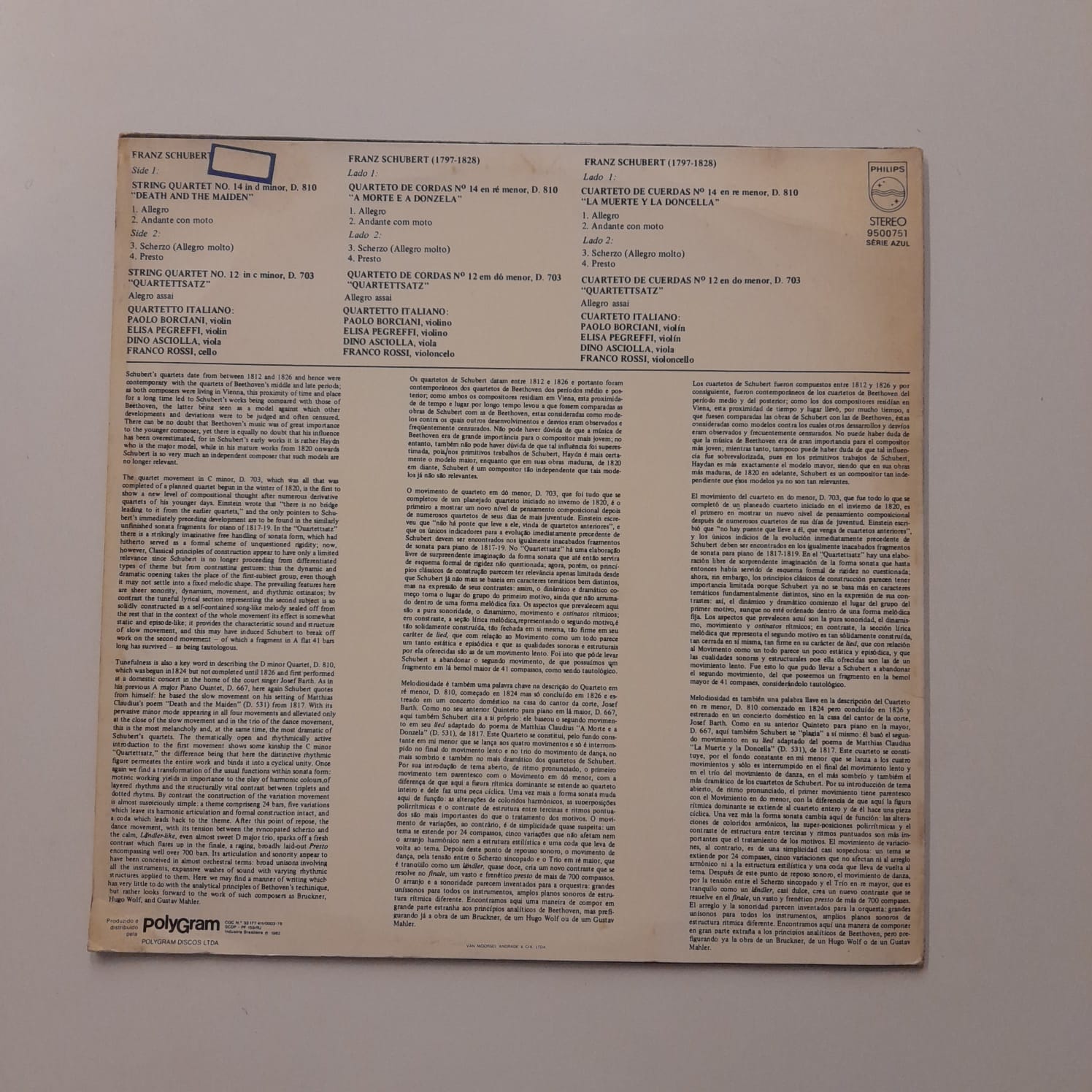 LP Schubert - Der Tod Und Das Mädchen - Quarteto Italiano - Imagem 2